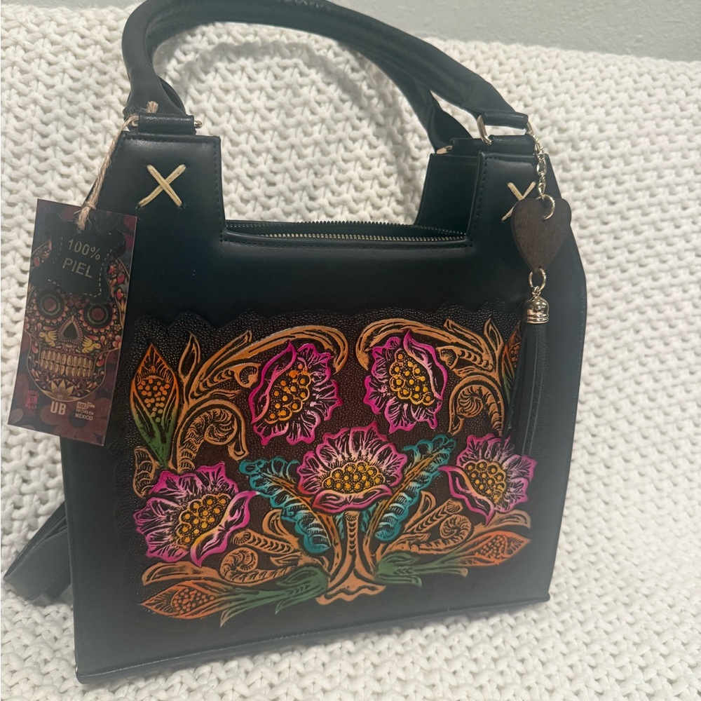 Embroidered Black Handbag